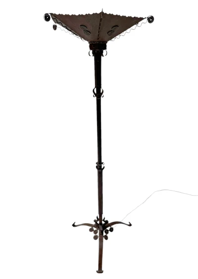 Art Deco Patinated Wrought Iron Floor Lamp, 1930s